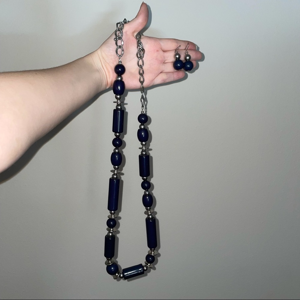blue and silver chunky beaded jewelry set